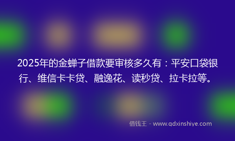 2025年的金蝉子借款要审核多久有：平安口袋银行、维信卡卡贷、融逸花、读秒贷、拉卡拉等。