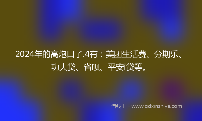 2024年的高炮口子.4有：美团生活费、分期乐、功夫贷、省呗、平安i贷等。