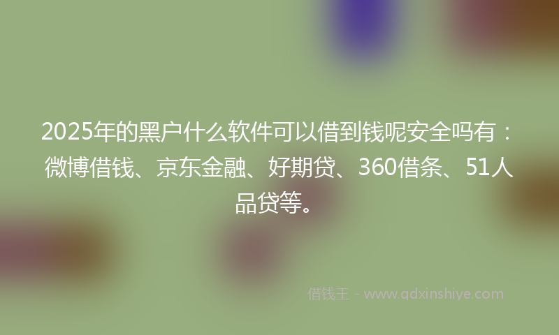 2025年的黑户什么软件可以借到钱呢安全吗有：微博借钱、京东金融、好期贷、360借条、51人品贷等。