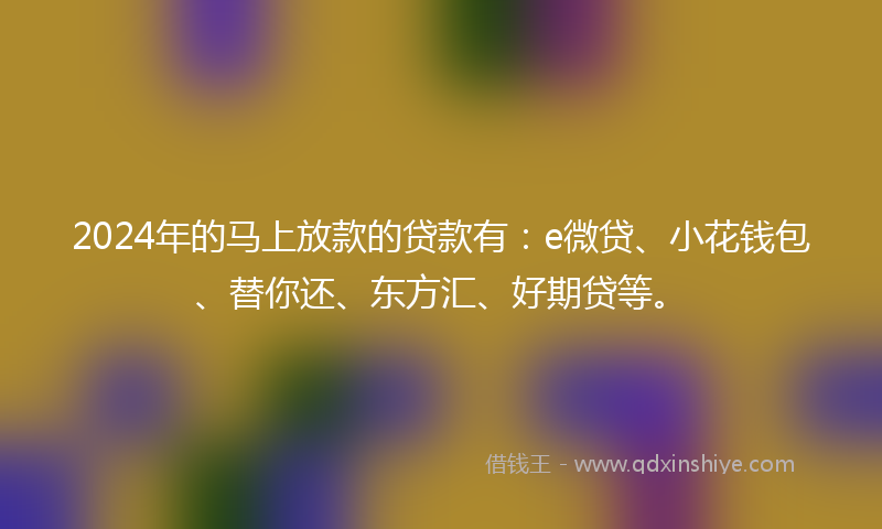 2024年的马上放款的贷款有：e微贷、小花钱包、替你还、东方汇、好期贷等。
