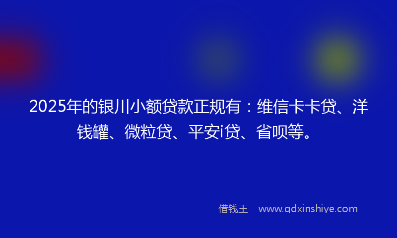 2025年的银川小额贷款正规有：维信卡卡贷、洋钱罐、微粒贷、平安i贷、省呗等。