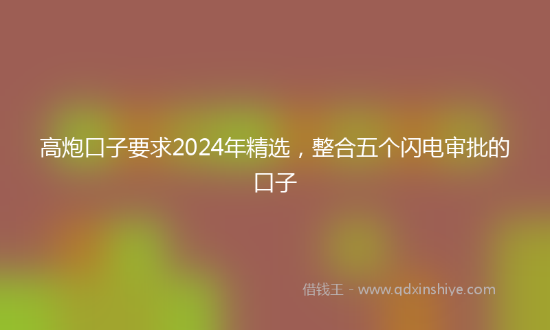 高炮口子要求2024年精选，整合五个闪电审批的口子