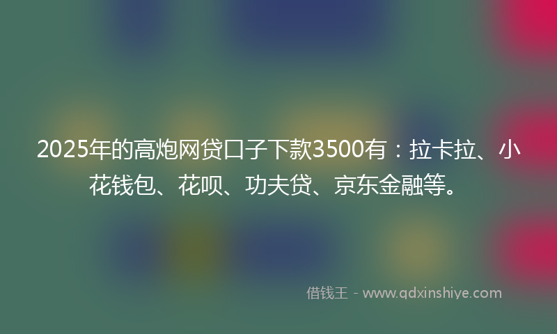 2025年的高炮网贷口子下款3500有：拉卡拉、小花钱包、花呗、功夫贷、京东金融等。