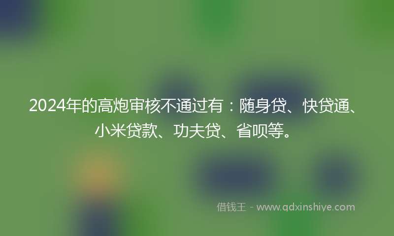 2024年的高炮审核不通过有：随身贷、快贷通、小米贷款、功夫贷、省呗等。