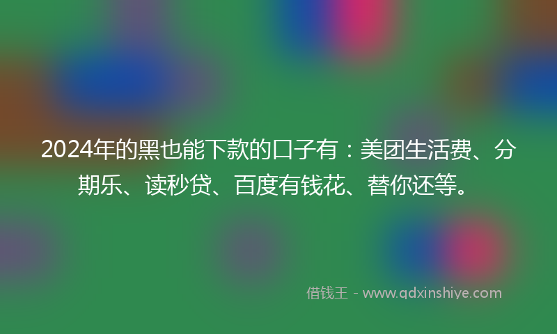 2024年的黑也能下款的口子有：美团生活费、分期乐、读秒贷、百度有钱花、替你还等。
