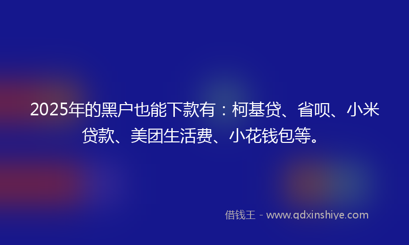 2025年的黑户也能下款有：柯基贷、省呗、小米贷款、美团生活费、小花钱包等。