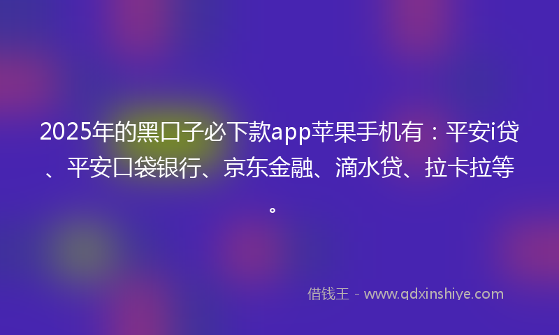 2025年的黑口子必下款app苹果手机有：平安i贷、平安口袋银行、京东金融、滴水贷、拉卡拉等。