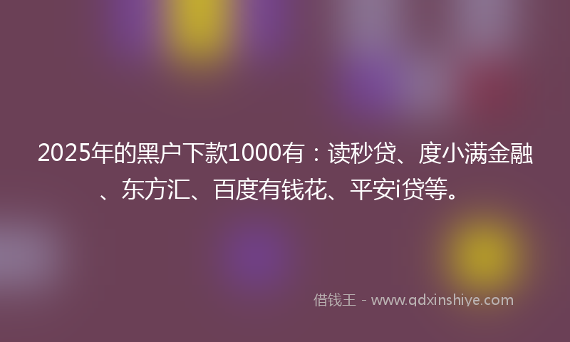 2025年的黑户下款1000有：读秒贷、度小满金融、东方汇、百度有钱花、平安i贷等。