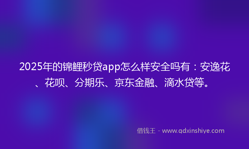 2025年的锦鲤秒贷app怎么样安全吗有：安逸花、花呗、分期乐、京东金融、滴水贷等。