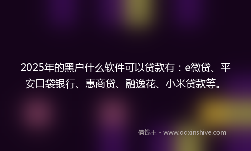 2025年的黑户什么软件可以贷款有：e微贷、平安口袋银行、惠商贷、融逸花、小米贷款等。