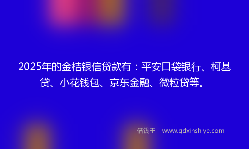 2025年的金桔银信贷款有：平安口袋银行、柯基贷、小花钱包、京东金融、微粒贷等。