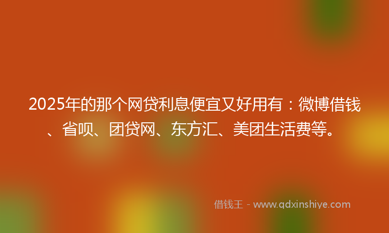 2025年的那个网贷利息便宜又好用有：微博借钱、省呗、团贷网、东方汇、美团生活费等。