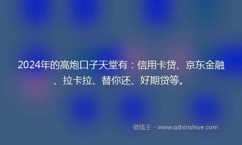 2024年的高炮口子天堂有：信用卡贷、京东金融、拉卡拉、替你还、好期贷等。