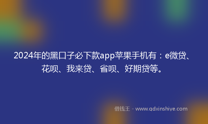 2024年的黑口子必下款app苹果手机有：e微贷、花呗、我来贷、省呗、好期贷等。