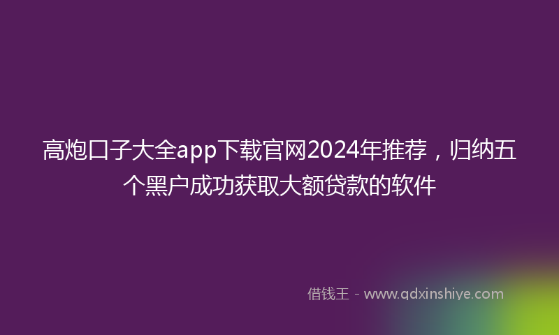高炮口子大全app下载官网2024年推荐，归纳五个黑户成功获取大额贷款的软件