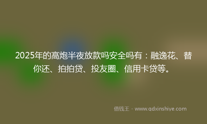 2025年的高炮半夜放款吗安全吗有：融逸花、替你还、拍拍贷、投友圈、信用卡贷等。