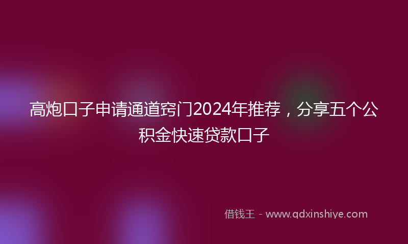 高炮口子申请通道窍门2024年推荐，分享五个公积金快速贷款口子