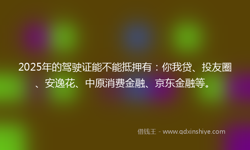 2025年的驾驶证能不能抵押有：你我贷、投友圈、安逸花、中原消费金融、京东金融等。