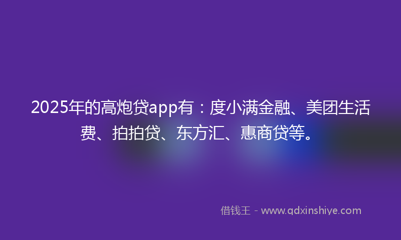 2025年的高炮贷app有：度小满金融、美团生活费、拍拍贷、东方汇、惠商贷等。