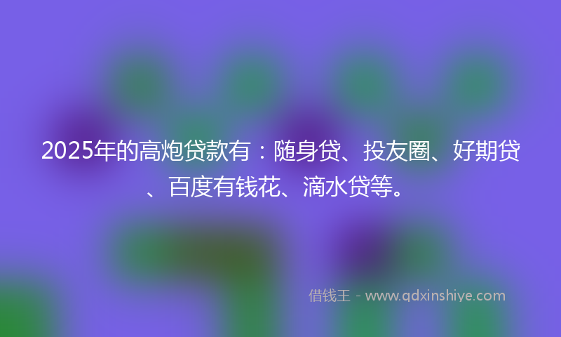 2025年的高炮贷款有：随身贷、投友圈、好期贷、百度有钱花、滴水贷等。
