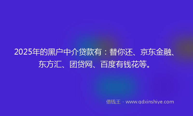 2025年的黑户中介贷款有：替你还、京东金融、东方汇、团贷网、百度有钱花等。
