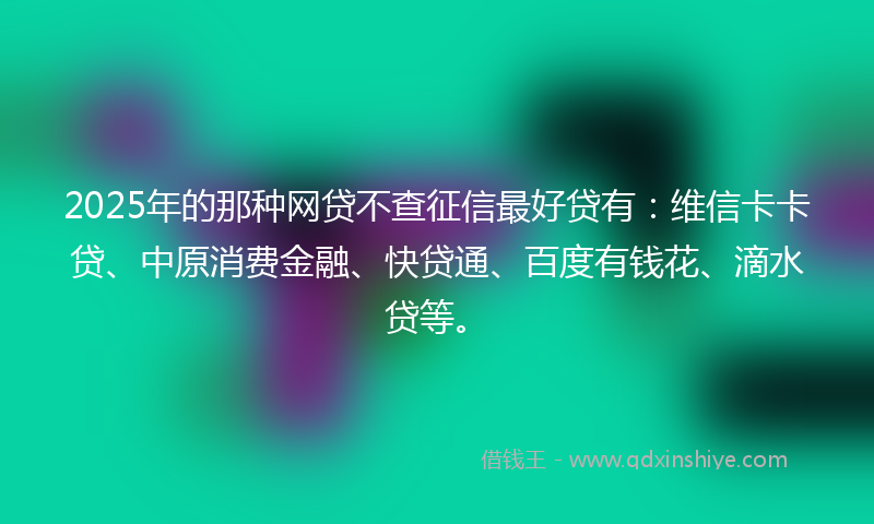 2025年的那种网贷不查征信最好贷有：维信卡卡贷、中原消费金融、快贷通、百度有钱花、滴水贷等。