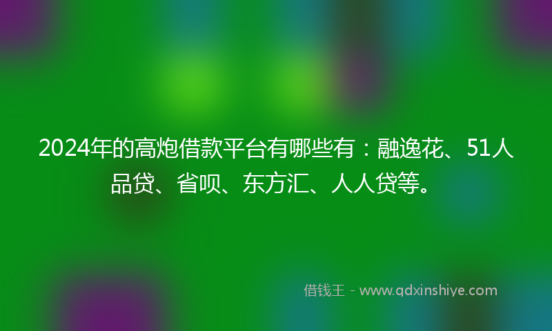 2024年的高炮借款平台有哪些有：融逸花、51人品贷、省呗、东方汇、人人贷等。