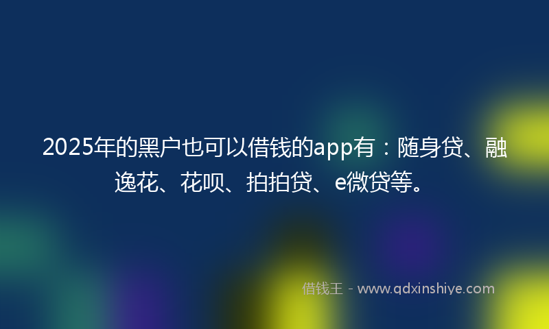 2025年的黑户也可以借钱的app有：随身贷、融逸花、花呗、拍拍贷、e微贷等。