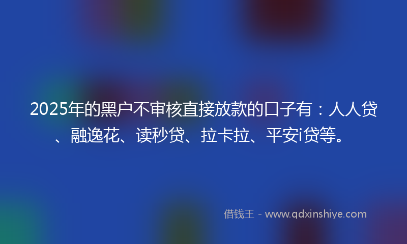 2025年的黑户不审核直接放款的口子有：人人贷、融逸花、读秒贷、拉卡拉、平安i贷等。