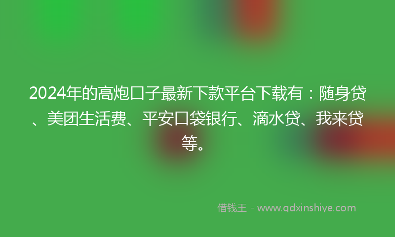 2024年的高炮口子最新下款平台下载有：随身贷、美团生活费、平安口袋银行、滴水贷、我来贷等。