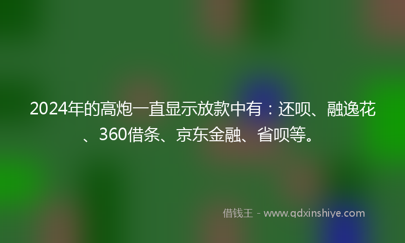 2024年的高炮一直显示放款中有：还呗、融逸花、360借条、京东金融、省呗等。
