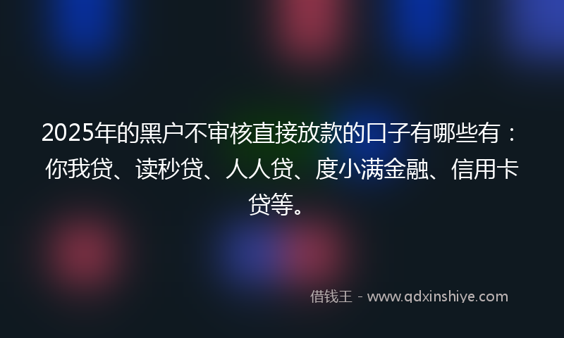 2025年的黑户不审核直接放款的口子有哪些有：你我贷、读秒贷、人人贷、度小满金融、信用卡贷等。