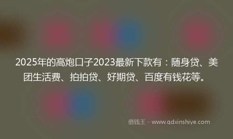 2025年的高炮口子2023最新下款有：随身贷、美团生活费、拍拍贷、好期贷、百度有钱花等。