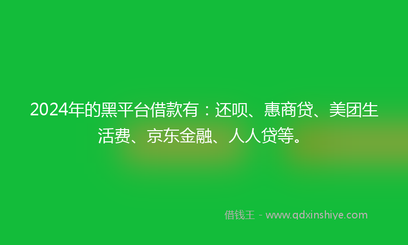 2024年的黑平台借款有：还呗、惠商贷、美团生活费、京东金融、人人贷等。
