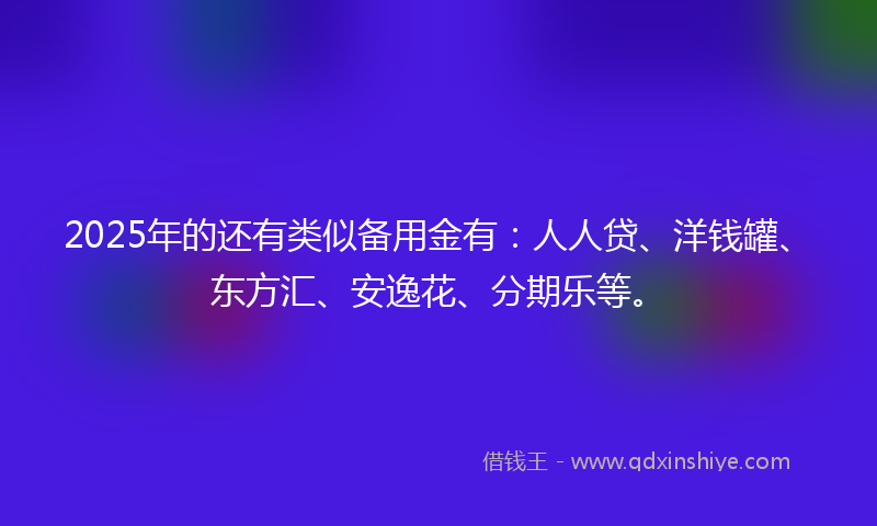 2025年的还有类似备用金有：人人贷、洋钱罐、东方汇、安逸花、分期乐等。