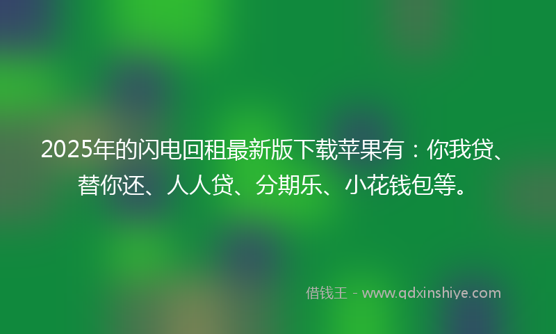 2025年的闪电回租最新版下载苹果有：你我贷、替你还、人人贷、分期乐、小花钱包等。