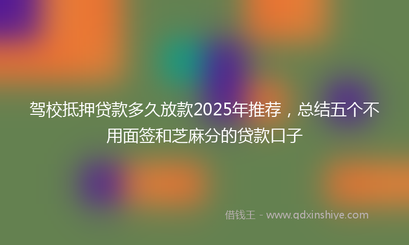 驾校抵押贷款多久放款2025年推荐，总结五个不用面签和芝麻分的贷款口子