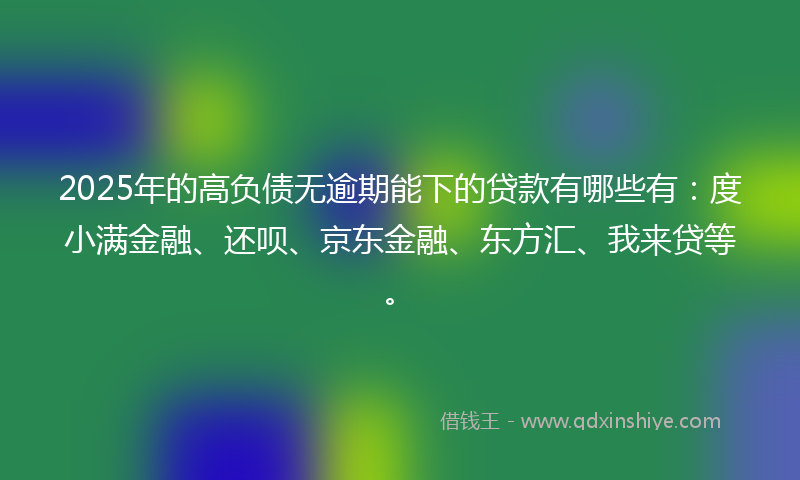 2025年的高负债无逾期能下的贷款有哪些有：度小满金融、还呗、京东金融、东方汇、我来贷等。