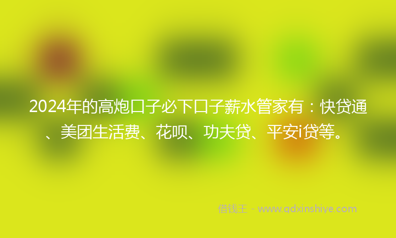 2024年的高炮口子必下口子薪水管家有：快贷通、美团生活费、花呗、功夫贷、平安i贷等。