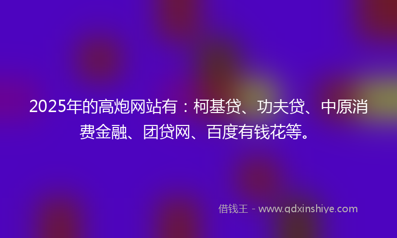 2025年的高炮网站有：柯基贷、功夫贷、中原消费金融、团贷网、百度有钱花等。
