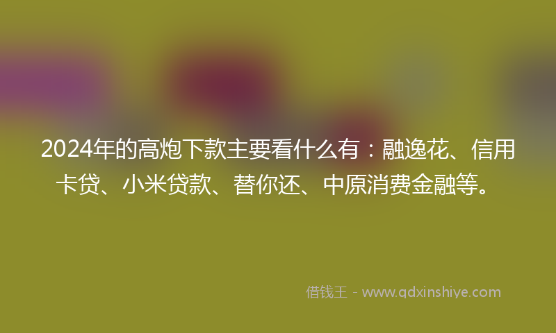 2024年的高炮下款主要看什么有：融逸花、信用卡贷、小米贷款、替你还、中原消费金融等。