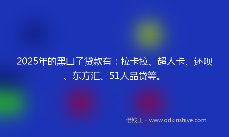 2025年的黑囗子贷款有：拉卡拉、超人卡、还呗、东方汇、51人品贷等。