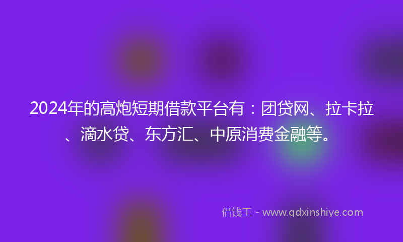 2024年的高炮短期借款平台有：团贷网、拉卡拉、滴水贷、东方汇、中原消费金融等。