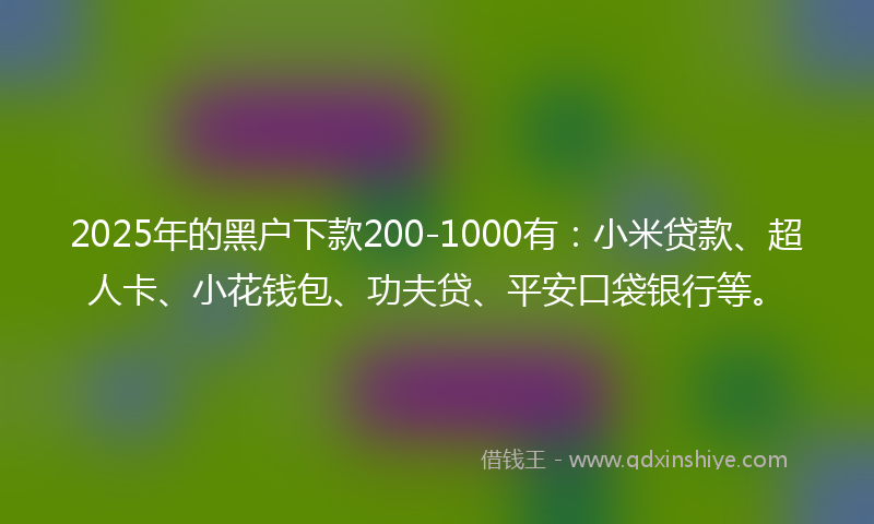 2025年的黑户下款200-1000有：小米贷款、超人卡、小花钱包、功夫贷、平安口袋银行等。