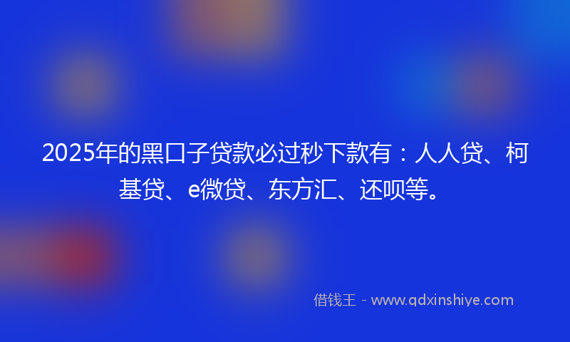 2025年的黑口子贷款必过秒下款有：人人贷、柯基贷、e微贷、东方汇、还呗等。