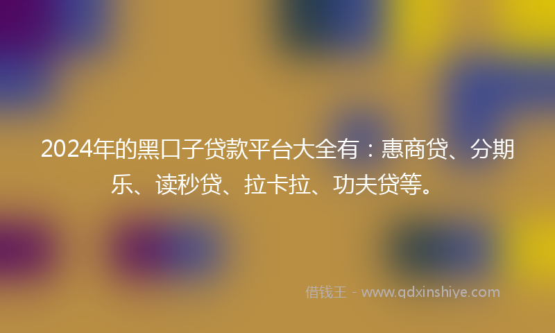 2024年的黑口子贷款平台大全有：惠商贷、分期乐、读秒贷、拉卡拉、功夫贷等。