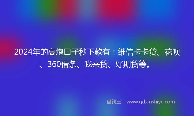 2024年的高炮口子秒下款有：维信卡卡贷、花呗、360借条、我来贷、好期贷等。