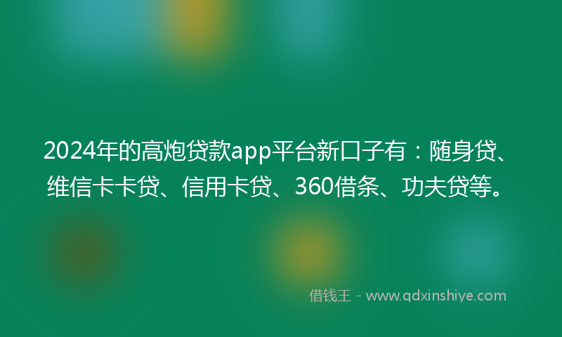 2024年的高炮贷款app平台新口子有：随身贷、维信卡卡贷、信用卡贷、360借条、功夫贷等。