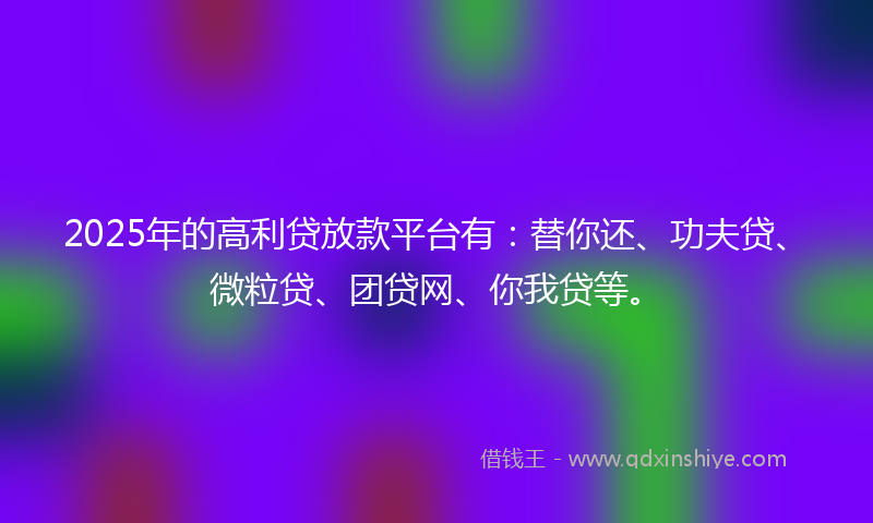 2025年的高利贷放款平台有：替你还、功夫贷、微粒贷、团贷网、你我贷等。