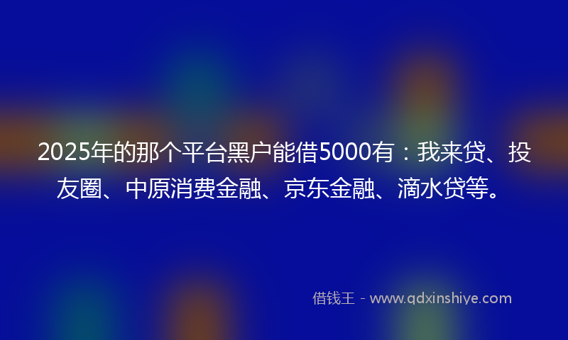 2025年的那个平台黑户能借5000有：我来贷、投友圈、中原消费金融、京东金融、滴水贷等。